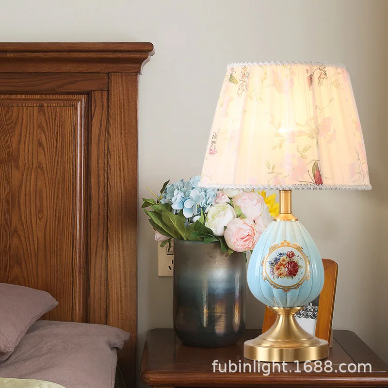 Американская Медная Керамическая Настольная лампа прикроватная для спальни