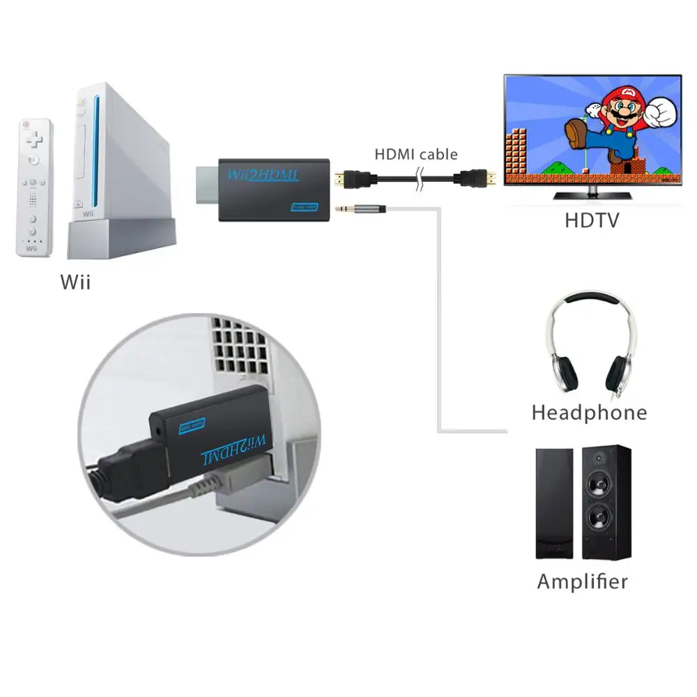 ESYNiC для wii в HDMI конвертер весы сигнал 720p и 1080p видео HD HDTV с 3 5 мм аудио адаптер |