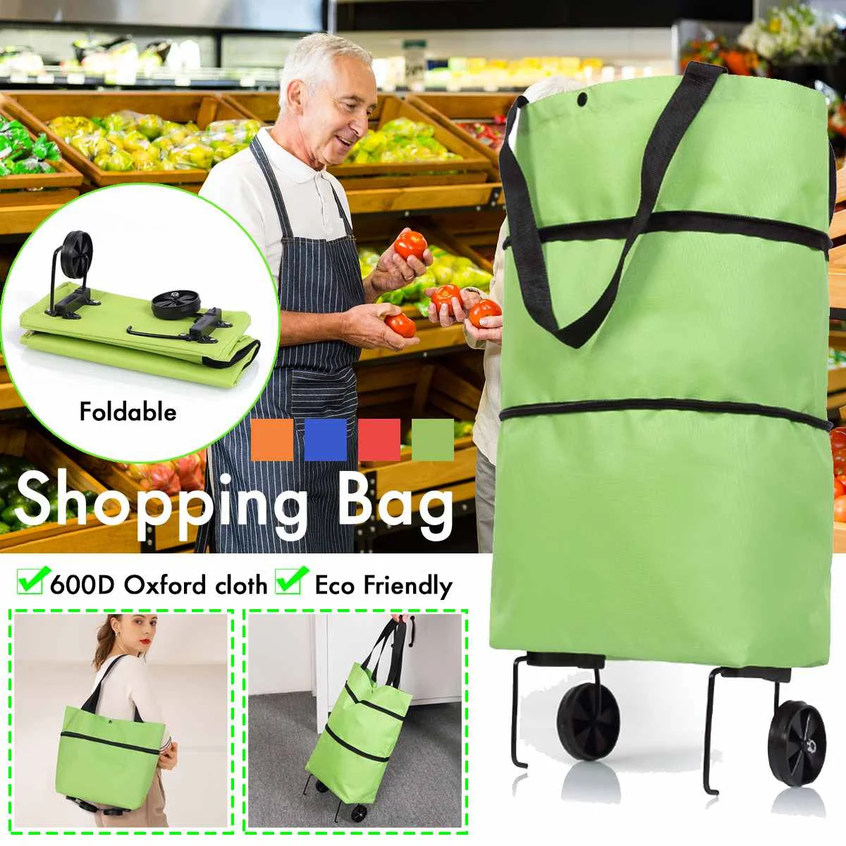 

Light Weight Folding Foldable Shopping Cart Luggage Travel Bag Trolley Portable Tug Hanging Bag Fashion Oxford Solid Women Bags
