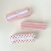 red and white line grid wave point pencil bag simple style high capacity stationery storage bag school supplies mini wallet