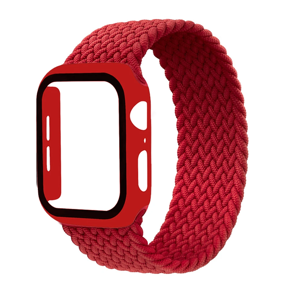 

Braided Solo Loop Band For Apple Watch strap 44mm 40mm 42mm 38mm Elastic Nylon bracelet+PC Case iWatch series 6 5 4 3 se strap