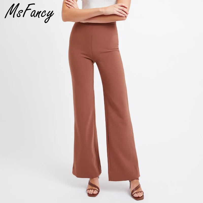 

Msfancy Brown Blazer Set Women 2021 Single Breasted Suit High Waist Wide Leg Trouser Female 2 Piece Sets Ladies Outwear