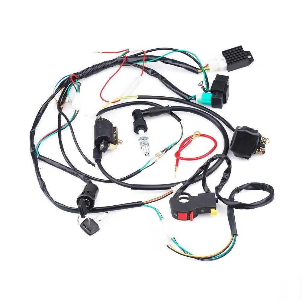 

Wire Harness Coil CDI Wiring Set Igniter CDI Start Relay Door Lock Key Switch Rectifier For 50 70 90 110CC ATV Quad Gokart