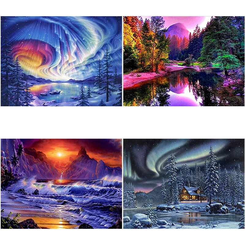 

DIY 5D Diamond Painting Landscape Lake Full Round Diamond Embroidery Cross Stitch Rhinestones Mosaic Mountains and Rivers Decor