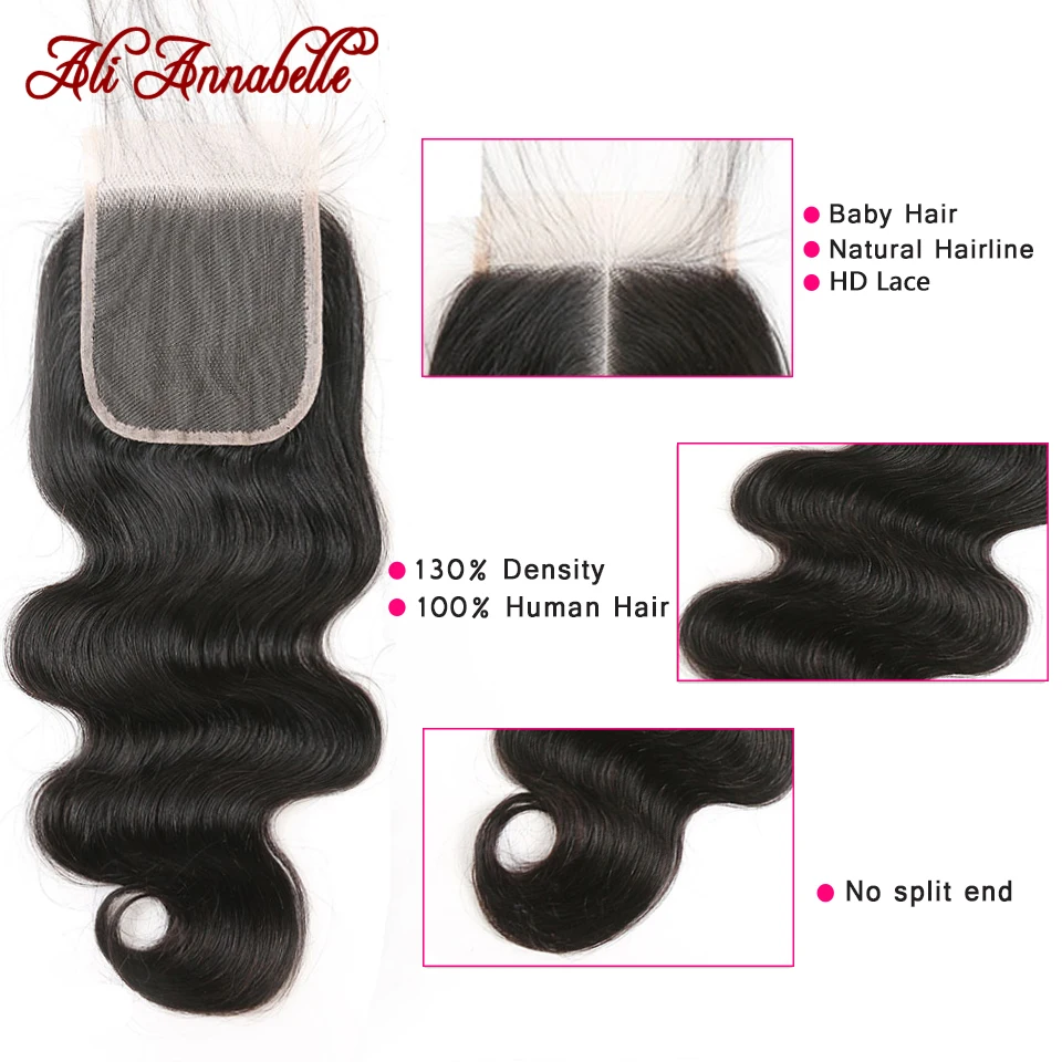 Волнистые пряди для тела с закрытием HD бразильские человеческие волосы Ali Annabelle 10