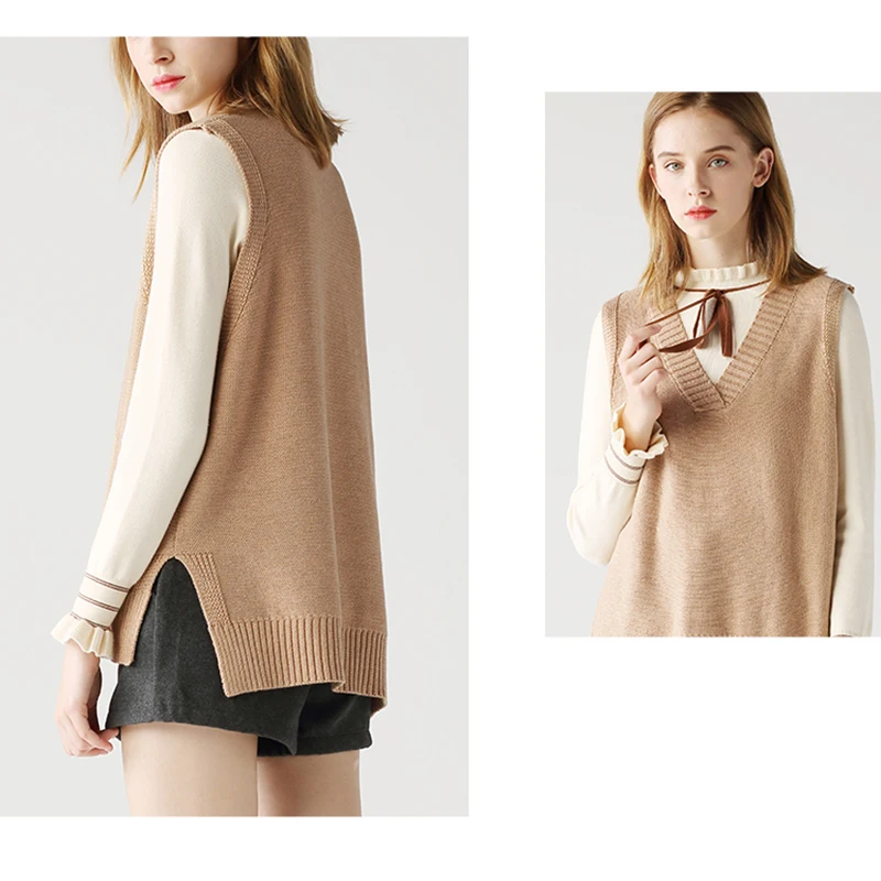 Элегантный дизайн вязаный жилет с v образным вырезом осенне зимний свитер