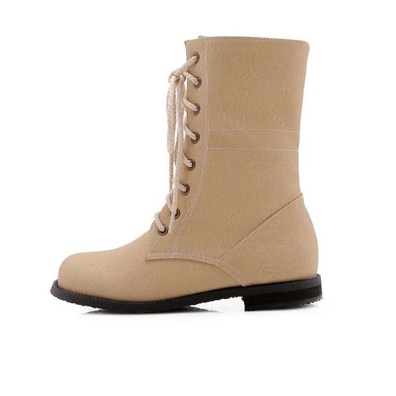 Большой размер 1 Британский стиль Круглый носок Ботинки и Martin на среднем каблуке