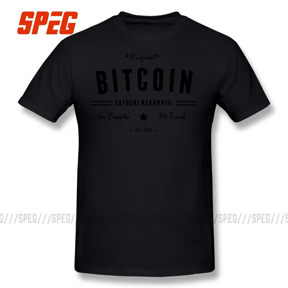 Биткоин Satoshi крипто логотип футболка размера плюс принт короткий рукав футболка Новинка Высокое качество хлопок мужские футболки - Цвет: Черный