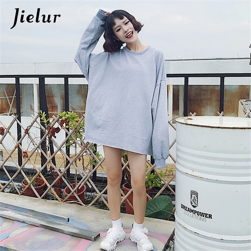 Jielur харадзюку BF осенний свободный серый свитер для женщин Модный улыбающееся