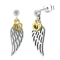 ly 925 sterling silver free shipping high quality zircon korean style angel wings drop earrings for women trendy charm jewelry