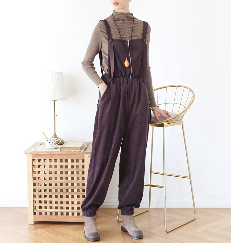 Женский хлопковый вельветовый комбинезон Свободный Повседневный комбидресс на