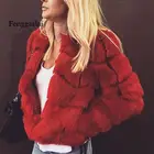 Куртка женская из искусственного меха, теплая пушистая Искусственная верхняя одежда, короткие пальто, модная уличная одежда красного и розового цветов, Осень-зима
