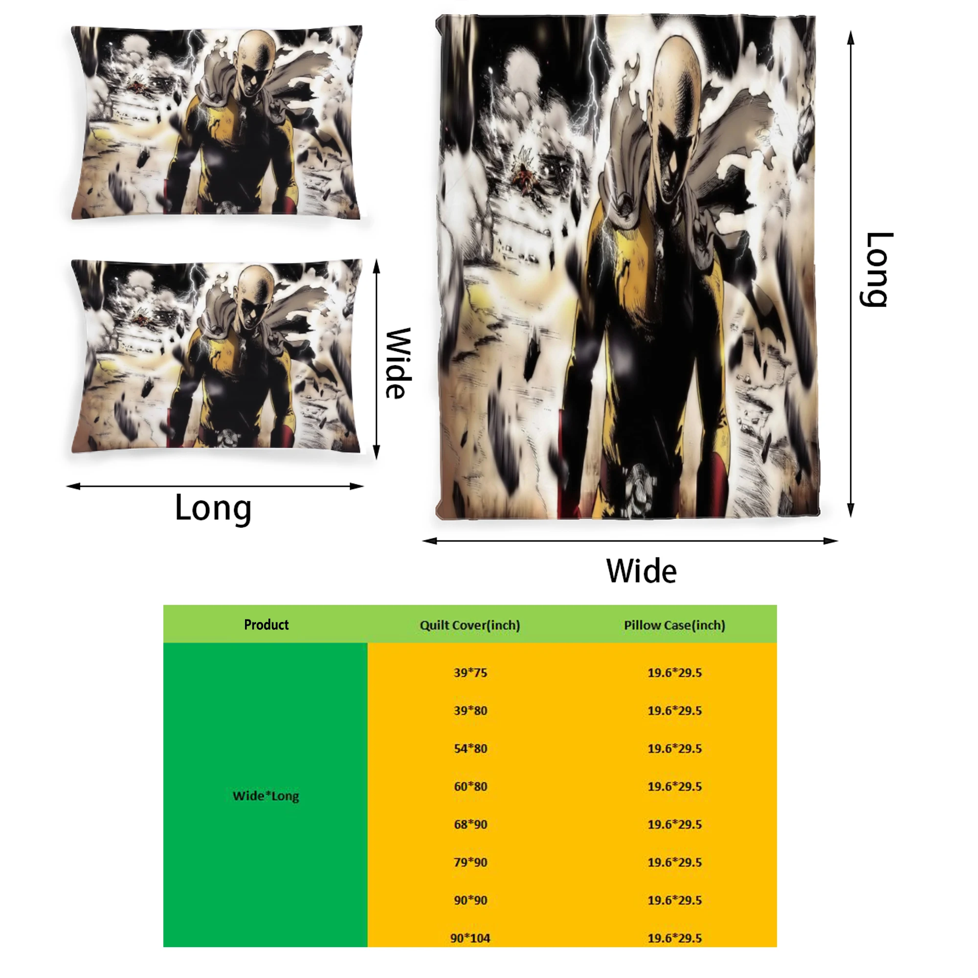 

One Punch Man Graphic Printed Bedding Set Pattern Printing Polyester Quilt Cover Set 3 Pieces Quilt Cover Pillow Cover Set