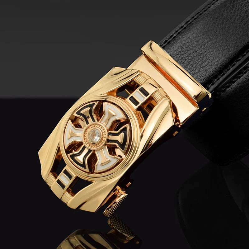 

High Quality rotate round Automatic Buckle young men belt luxury famous brand genuine leather designer fashion ceinture homme