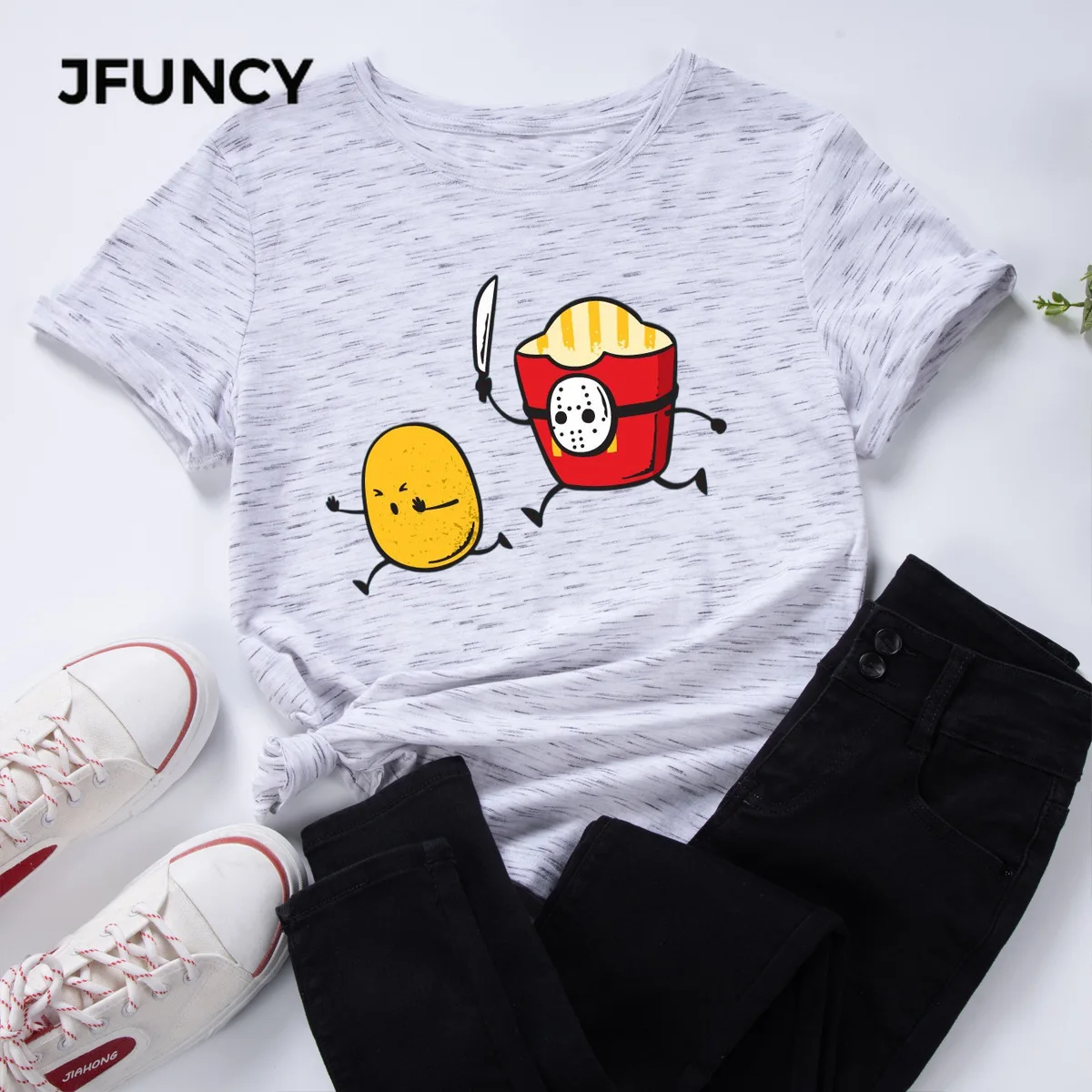 JFUNCY женская футболка большого размера Женская одежда летние хлопковые топы с