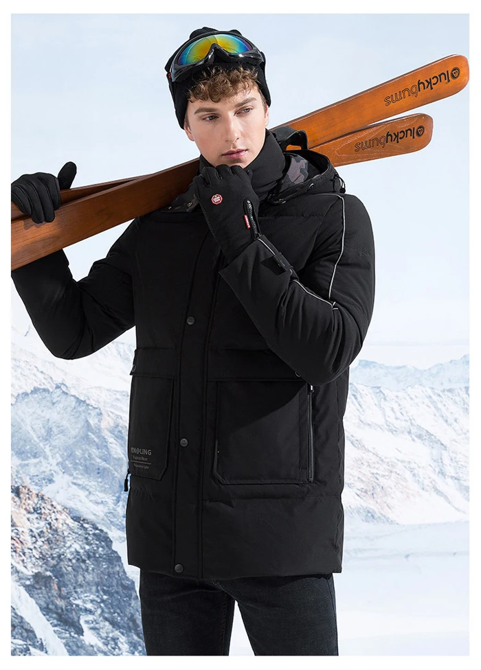 Зимняя новая длинная пуховая куртка с капюшоном Модная молодежная теплая Толстая Повседневная белая пуховая куртка мужской черный хаки зимний топ