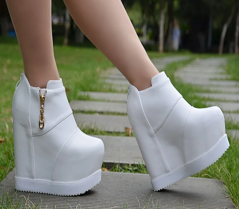 

Spring 2020 new ultra-high heel increased leisure women's shoes within 15cm white platform slopes and single shoes