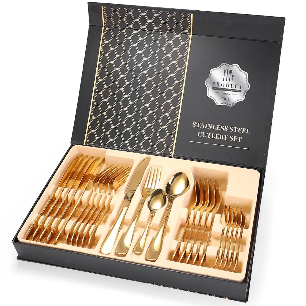 24pcs KuBac Hommi Gold Plated Stainless Steel Dinnerware Set Silverware Cutlery Service For 6 Drop Shipping | Дом и сад