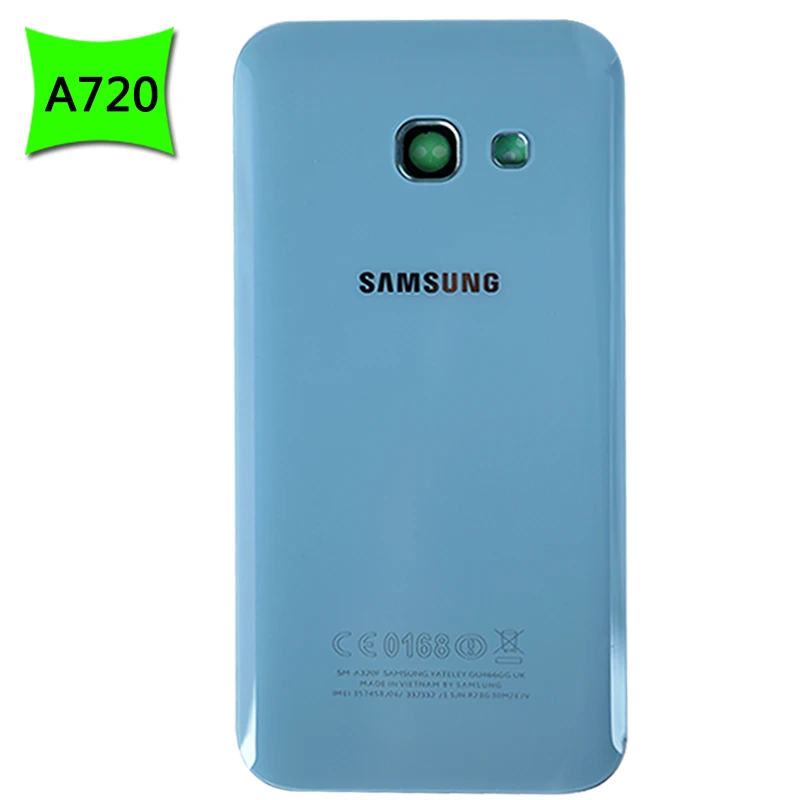 Для samsung Galaxy A3 A5 A7 A320 A520 A720 стеклянная крышка для батареи задняя дверь+ чехол для объектива камеры для a320 a520 a720 - Цвет: A720 Blue