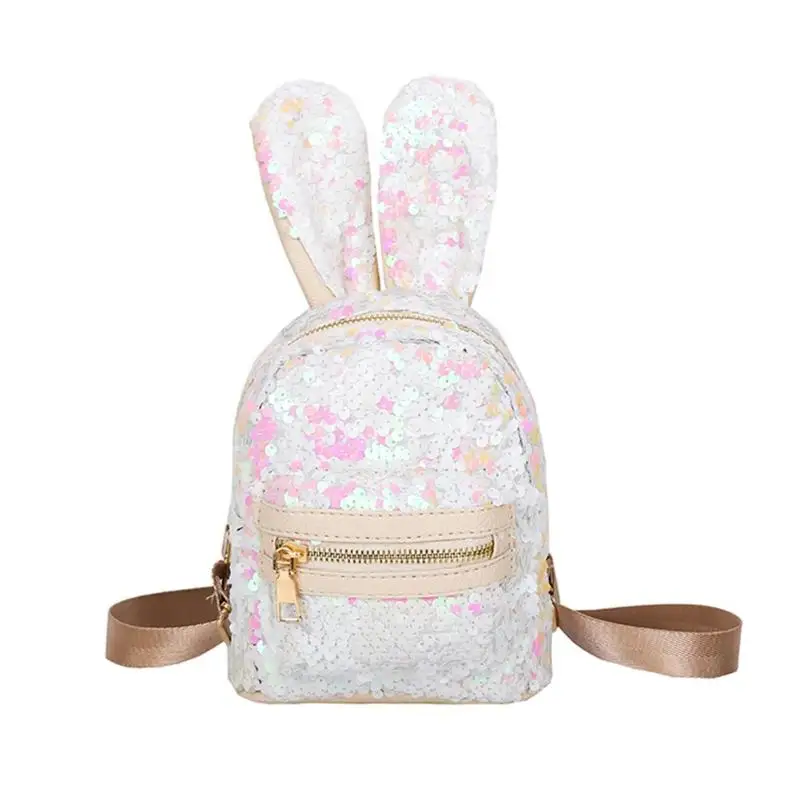 New Fashion Mini Shining Sequins School Backpack Women Rabbit Ears Rucksack Cartoon Label Purse Zipper Shoulder with Small Bag