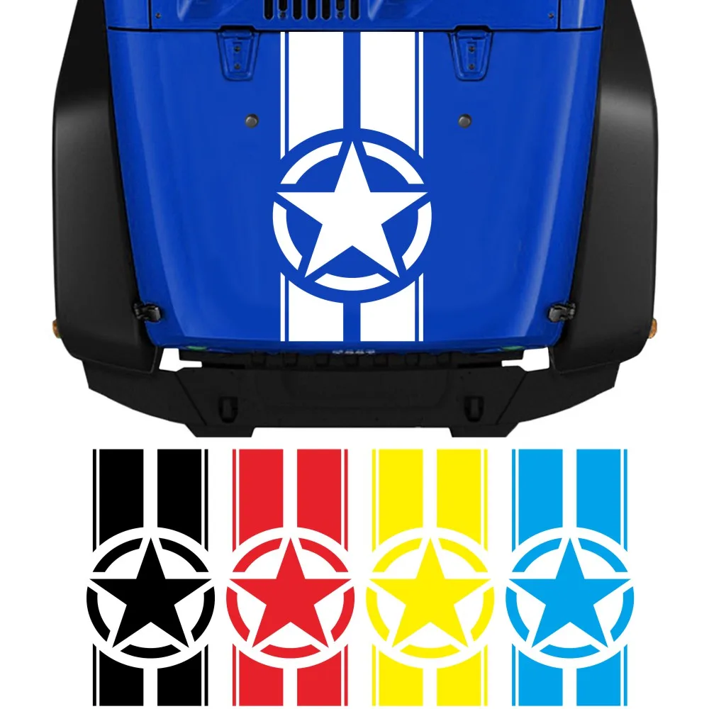 

1Pcs For Jeep Wrangler TJ LJ JK Star Military Stripes Decal Vinyl Hood Sticker Car Truck DIYWaterproof car stickers