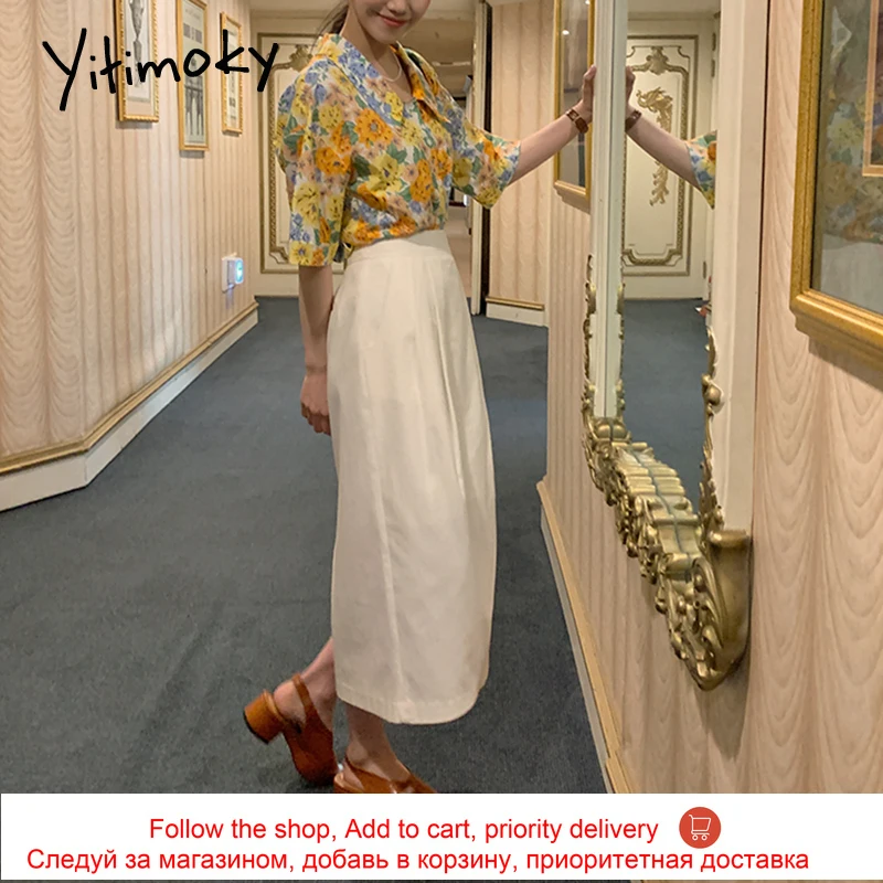 

Yitimoky Vintage Women Shirts Turn-down Collar Short Sleeve 2021 Summer Fashion New Floral Single Breasted Loose Casual Shirt