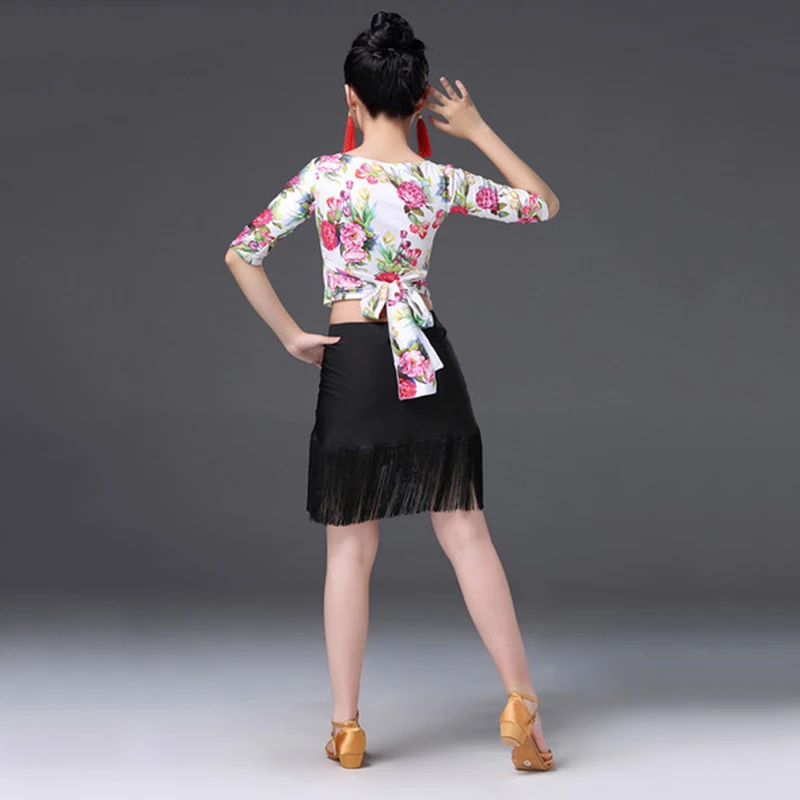 Платье для латинских танцев с кисточками девочек Детские топы принтом и юбка
