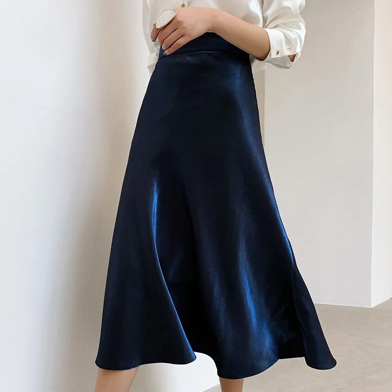 Юбка-годе Женская глянцевая атласная длинная юбка-годе с завышенной талией