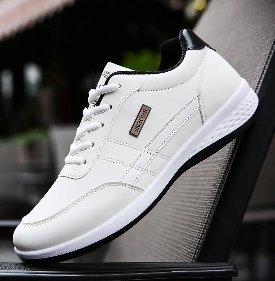 Мужские белые кроссовки tenis masculino мужская обувь дышащая на шнуровке кожаная
