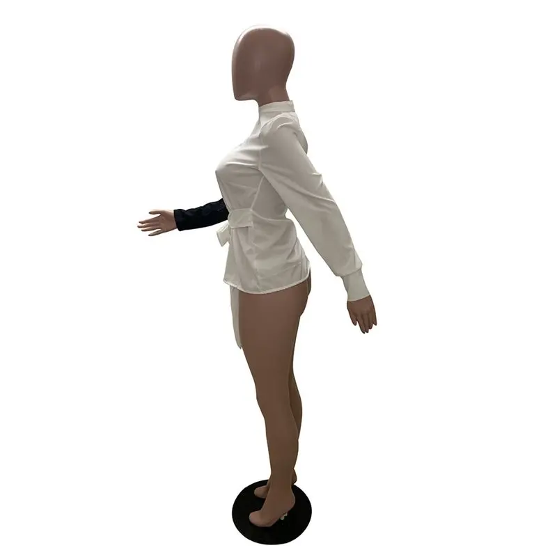 Офисная блузка рубашка Женская Лоскутная Асимметричная черная белая цветная