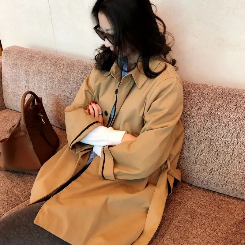 

GOOHOJIO 2020 New Fashion Office Lady Tops Short Trench Women Coats Casual Single Breasted Solid Color All-match Trench Women
