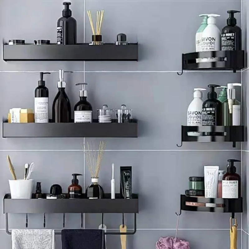 

Bathroom Shelf Wall Shelves Black Bathroom Tissue Rack Corner Shelf Wall Mounted Black Aluminum Alloy Kitchen Storage Holder