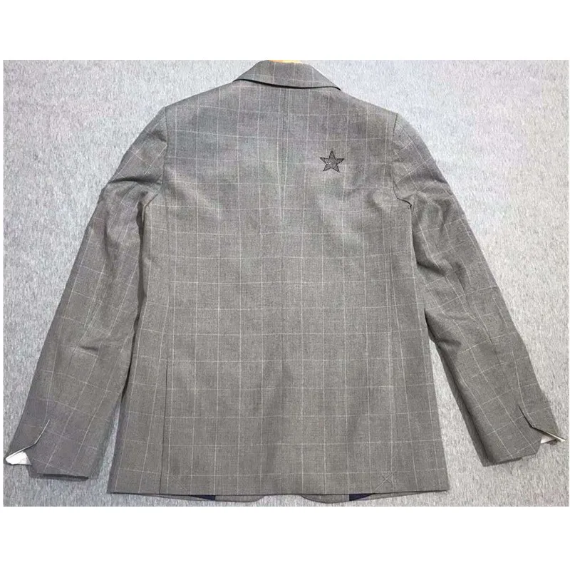 

2020 new chest letter embroidered gray plaid jacket positioning matching suit