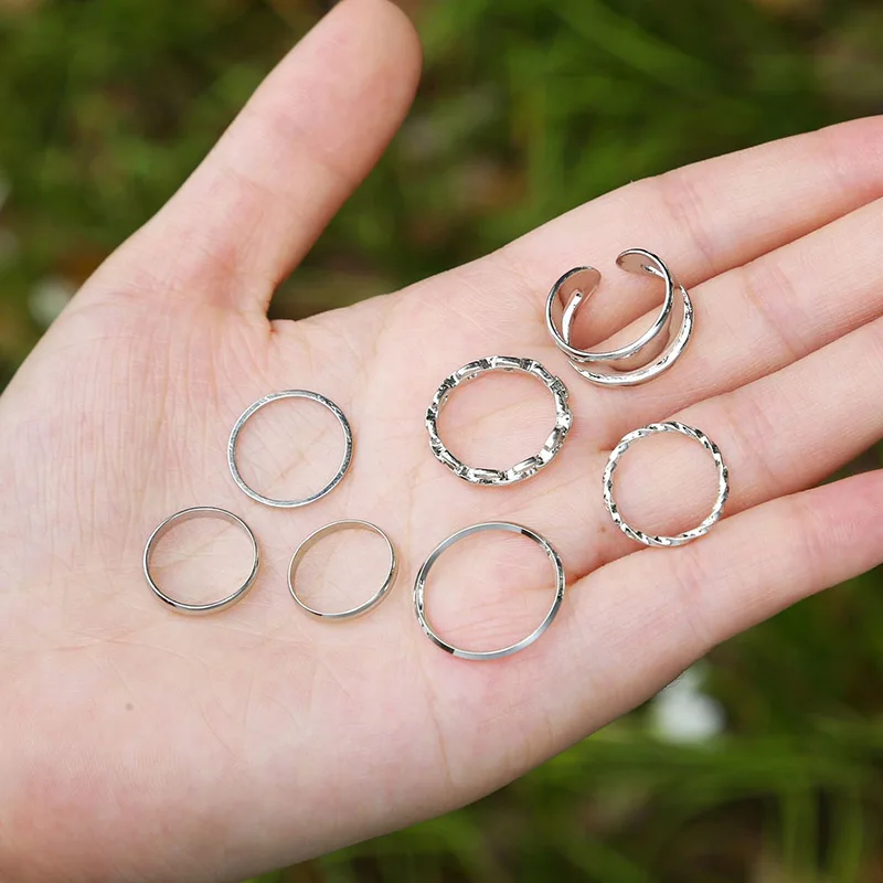 

Hiphop Metal Geometry Circular Punk Rings Set Opening Index Finger Accessories All-Match Tail Ring Design for Women Jewelry Gift