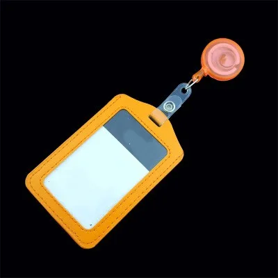 1 шт. из искусственной кожи ID держатель для карт с значком выдвижные катушки Имя тег офисные принадлежности - Цвет: Оранжевый