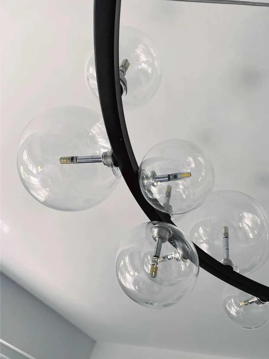 

LED Postmodern Glass Bubble Golden Black Round Chandelier Lighting Suspension Luminaire Lampen For Foyer