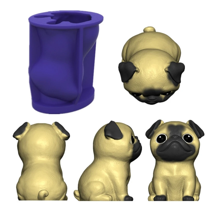 

2021 New Cute Little Pug Dog Home Decorations Epoxy Resin Mold Ornaments Casting Silicone Mould DIY Crafts Plaster Candle Mold