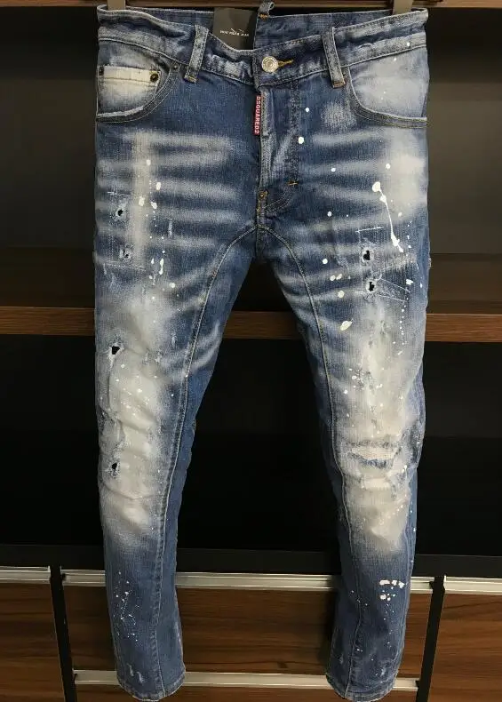 

Оригинальные 2020 новые аутентичные классические байкерские джинсы Dsquared2 с дырками D2 мужские брюки DSQ2 вышитые брюки A361 одежда
