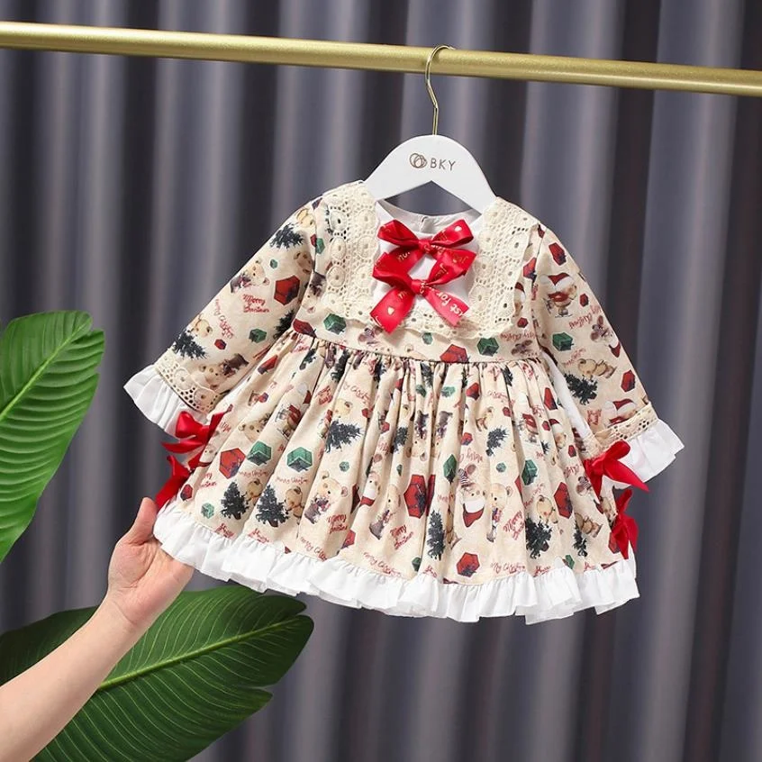 

Miayii Baby Clothing Spanish Vintage Lolita Ball Gown Lace Bow Print Birthday Party Easter Eid Princess Dresses For Girl A60