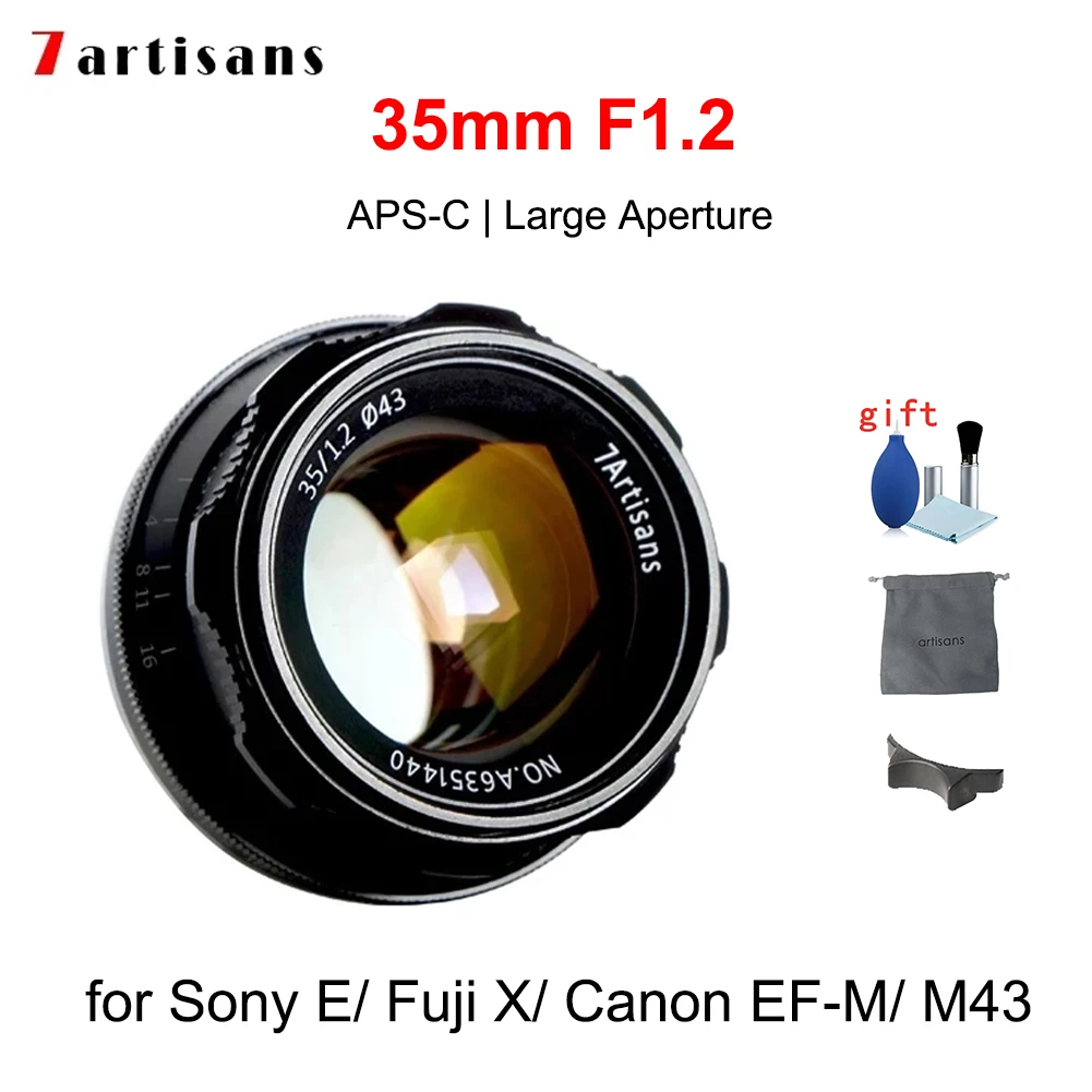 

Объектив 7artisans с фиксированным фокусом, ручная камера без зеркала, для Sony E Fuji XF Canon M M4/3, F1.2, 35 мм