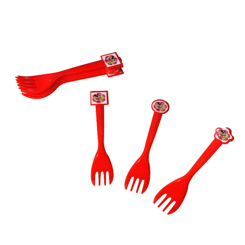 Fork 10Pcs Минни Маус День Рождения украшения поставки бумажные тарелки чашки салфетки баннер Pinata соломы одноразовые посуда для душа ребенка - Цвет: Fork 10Pcs