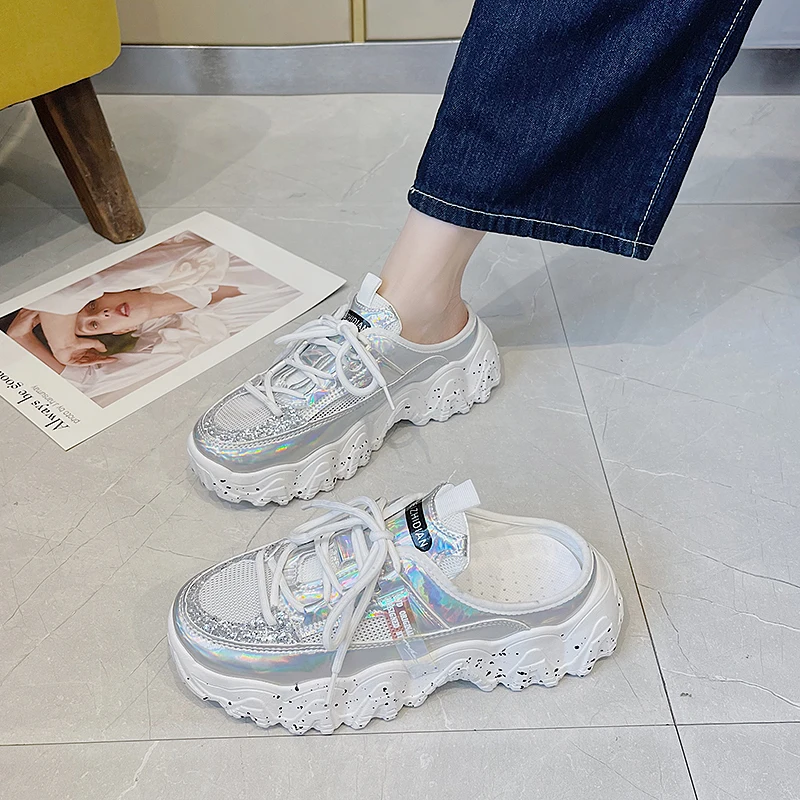 

Shoes Women Slippers Flat Slides Platform Fashion Cover Toe Med Pantofle Soft Sneaker Luxury 2021 Summer Fabric Rubber Casual C