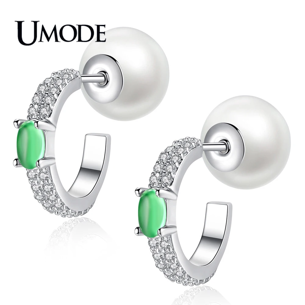 Брендовые дизайнерские модные серьги кольца UMODE с зелеными кристаллами для