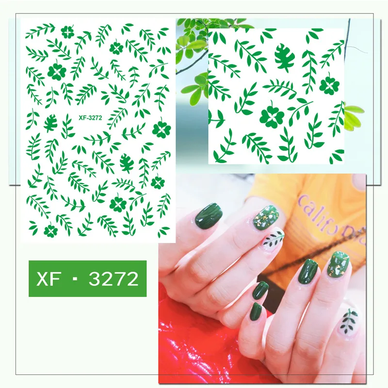 

1pcs Nail Decal Sticker Leaf Green Simple Summer Feather Flower for Manicure Nail Art Watermark Tips XF3272