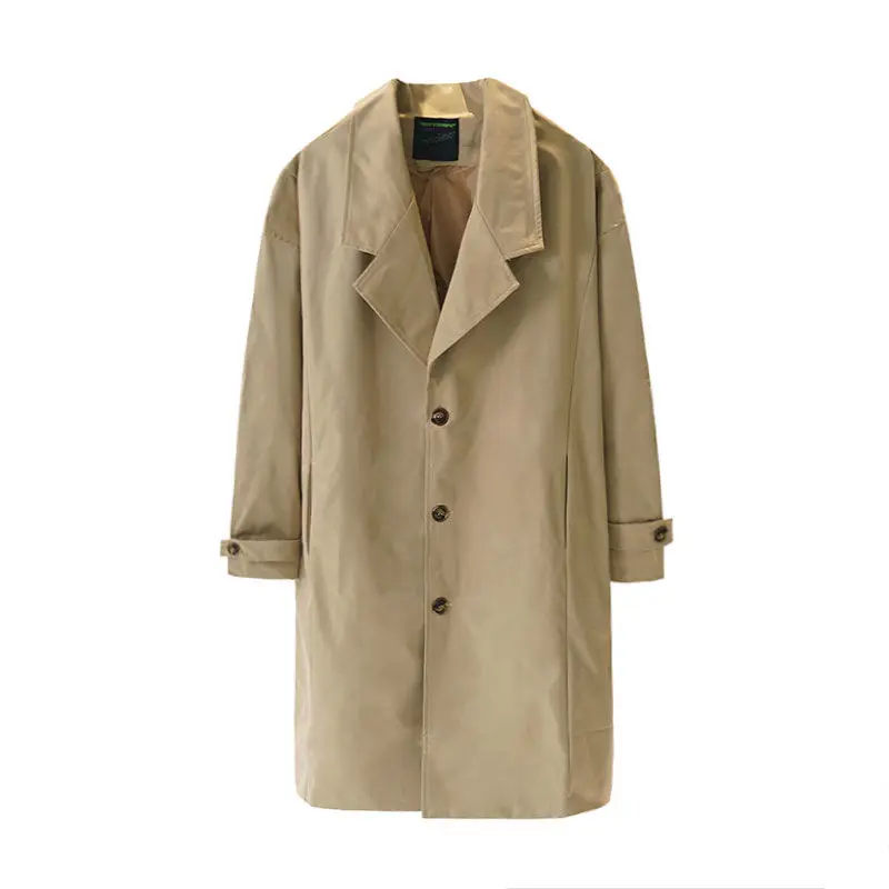 

Korean Windbreaker Men's Fashion Solid Color Casual Loose Long Jacket Men Streetwear Loose Long Coat Mens Overcoat Trench M-2XL