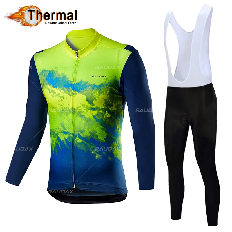 

2021 Long Sleeve Warm Fleece Thermal Jersey Jackets Bike Coats Ropa Ciclismo Bibshorts Set Winter Men's Team Cycling Clothing