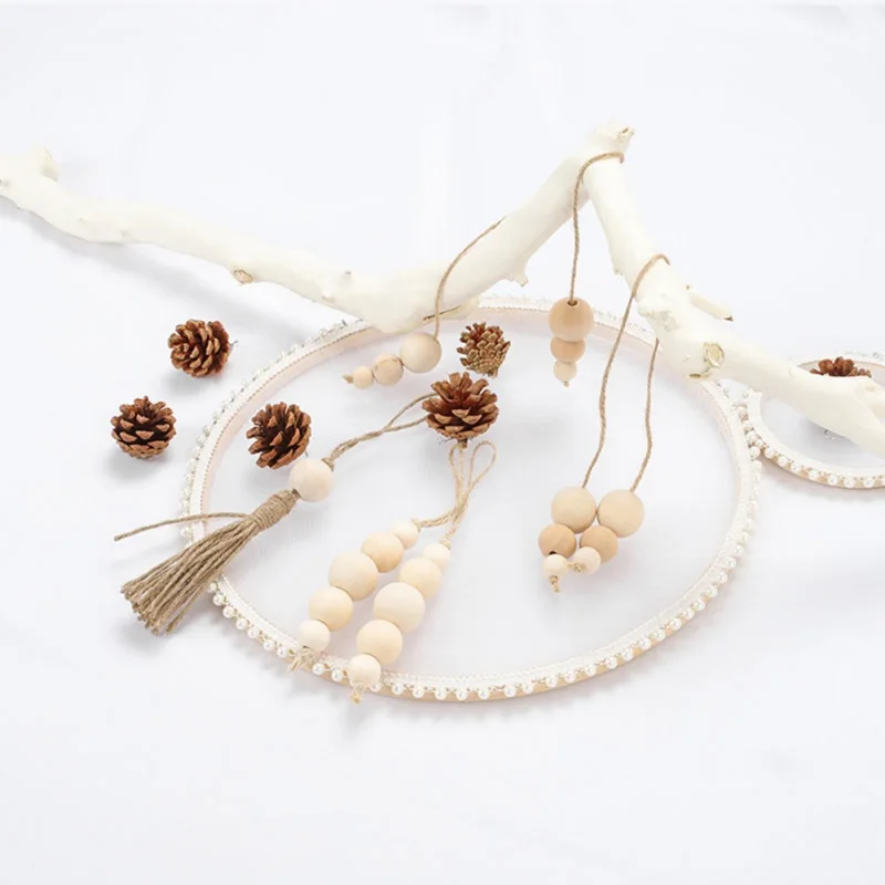 

4 шт. в скандинавском стиле деревянная бусина ручной работы гирлянда с кистями деревенская настенная декоративная орнамент тканые настенны...