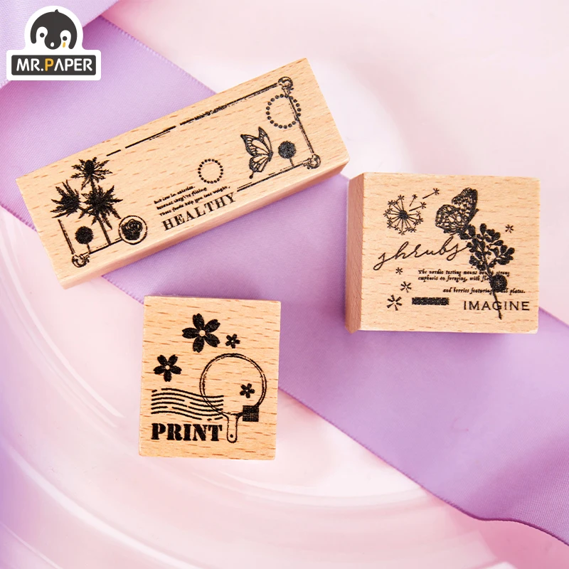 Мистер бумага 6 дизайнов 4 шт% 2Fset Vintage Retro Style Stamp And Inkpads Set Series Simple Hand Account DIY Decoration Printing