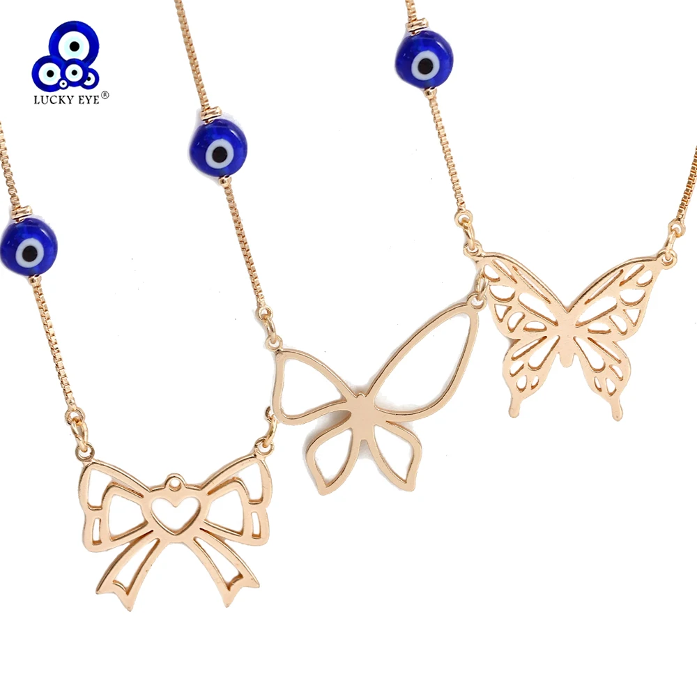 

Цепочка с подвеской-бабочкой, медная, голубая