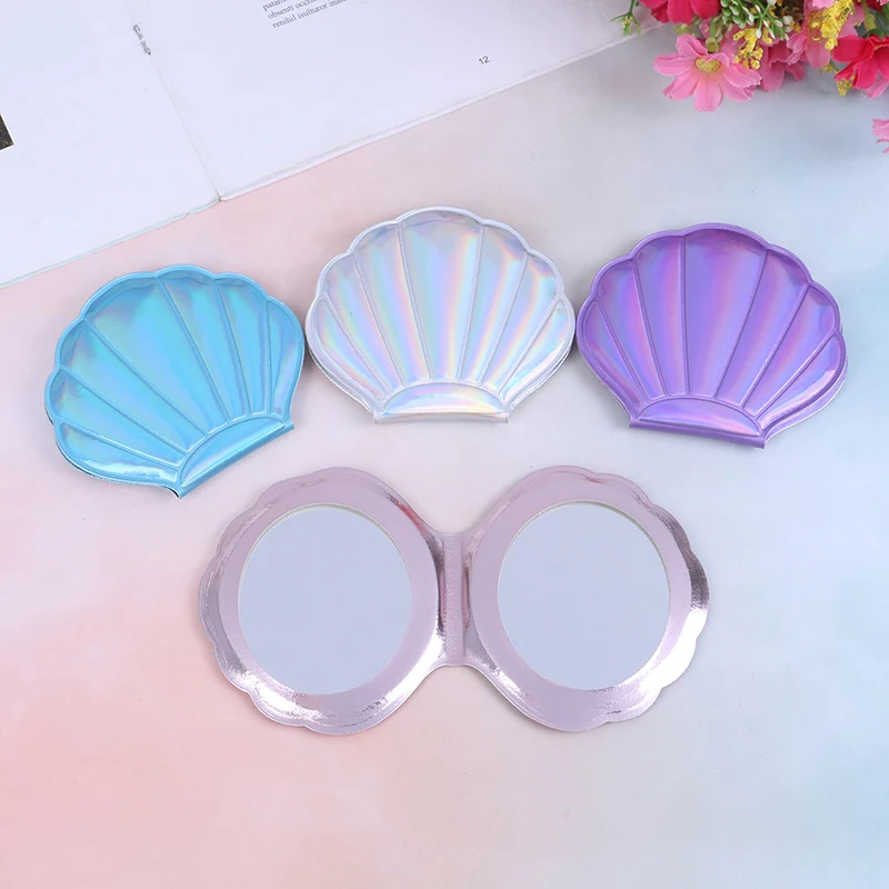 

TY94 Shell Compact Mirror Makeup Mirror Portable PU Leather 1:2 Magnifier Make Up Mirrors Girls 2-Face Pocket Cosmetics Mirror